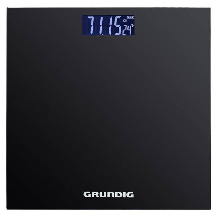 Grundig цифрова вага для людей 180 кг, точність 50 г, чорна, великий дисплей, індикатор температури, 2 одиниці вимірювання
