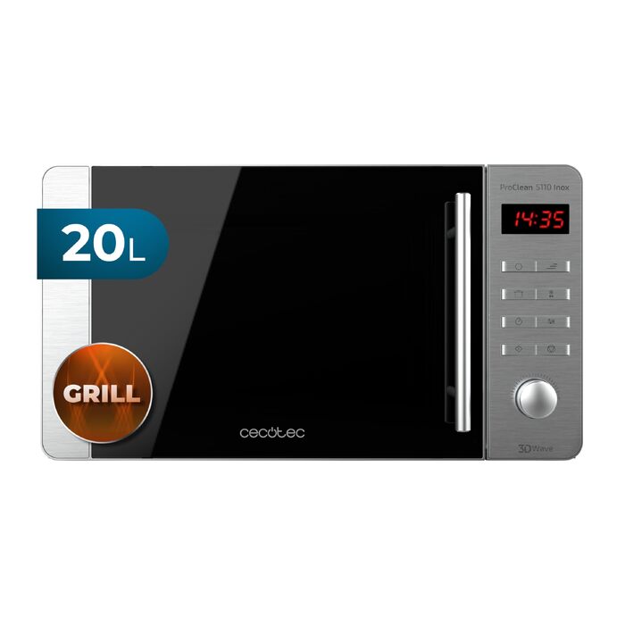 Мікрохвильова піч Cecotec Proclean 5010 Inox Wave, 20 л, 1150 Вт, з грилем, технологія 3DWave, LED-дисплей, нержавіюча сталь