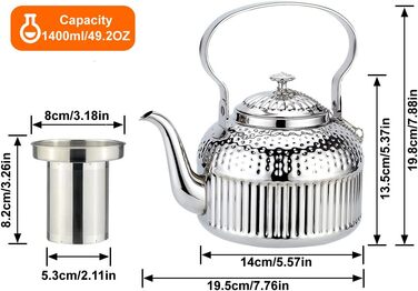 Чайник SANQIAHOME 1,4 л з нержавіючої сталі з ситечком, для індукції, сріблястий, 1200 мл