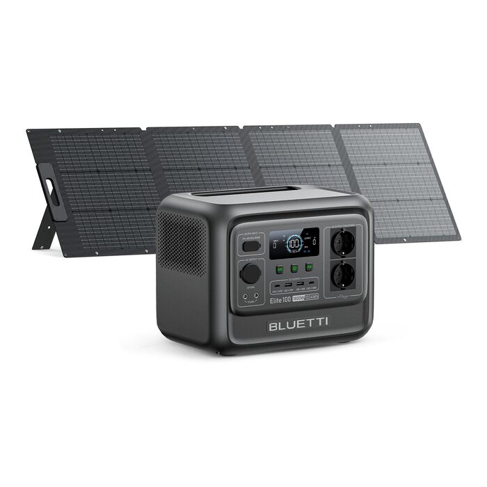 Портативна зарядна станція BLUETTI Elite 100 V2 1024Вт·год, LiFePO4, 2x1800Вт AC, чорна (комплект з сонячною панеллю 200Вт)