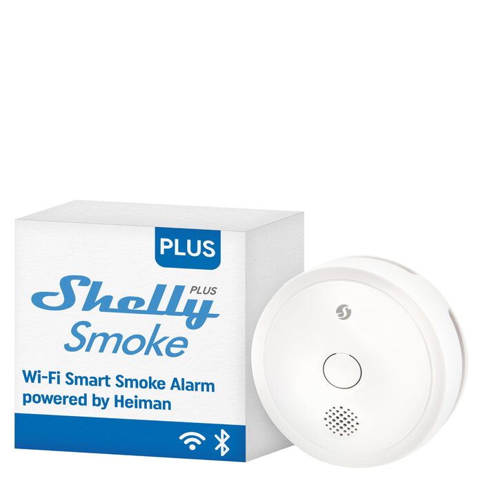 Датчик диму Shelly Plus Smoke - бездротовий, з фотоелектричним сенсором, EN 14604, 5 років роботи від батареї, LED-індикація, сумісність з Alexa та Google Assistant, без хабу
