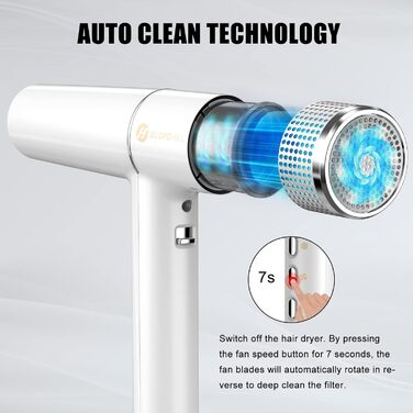 Фен для волосся slopehill 2000W з безщітковим мотором, Oxy Active Technology, LED-дисплеєм та мікрофільтром, білий