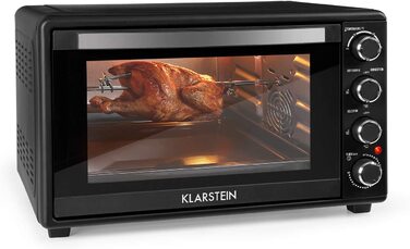 Міні-піч Klarstein Masterchef: 60 л, об'єм 60 літрів, з конвекцією, обертовим шампуром, таймером, подвійним склом, нагрівом зверху та знизу, з нержавіючої сталі, 2000 Вт, чорний колір
