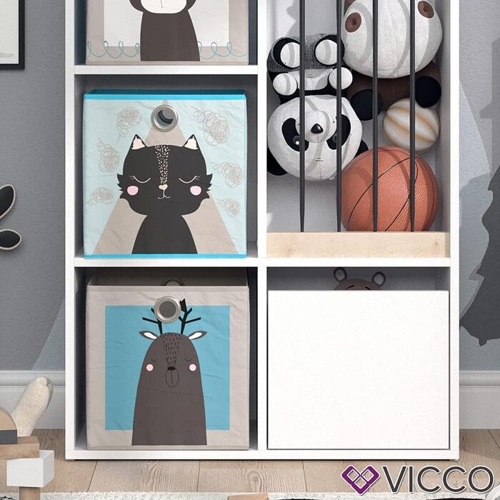 Дитячий стелаж Vicco Luigi білий 72x108 см з 2 коробами, дизайн Лев/Крокодил