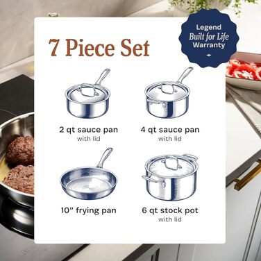 Набір посуду нержавіючої сталі LEGEND COOKWARE 12 предметів, 5-шаровий, індукційний, без PFOA/PTFE/PFOS