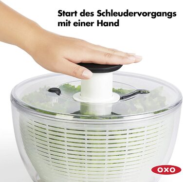 Сушарка для салату OXO Good Grips з ситом і кришкою, прозора, велика – для миття та сушіння овочів