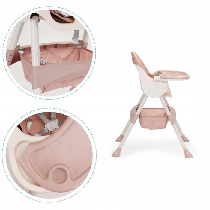 Стілець для годування 2в1 з 5-точковими ременями ECOTOYS, рожевий