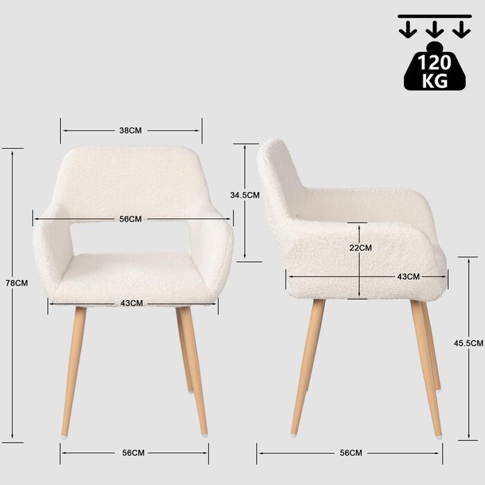 Комплект з 2 стільців для обідньої зони Cosy: м'які, з підлокітниками, білі, 56x56x78 см