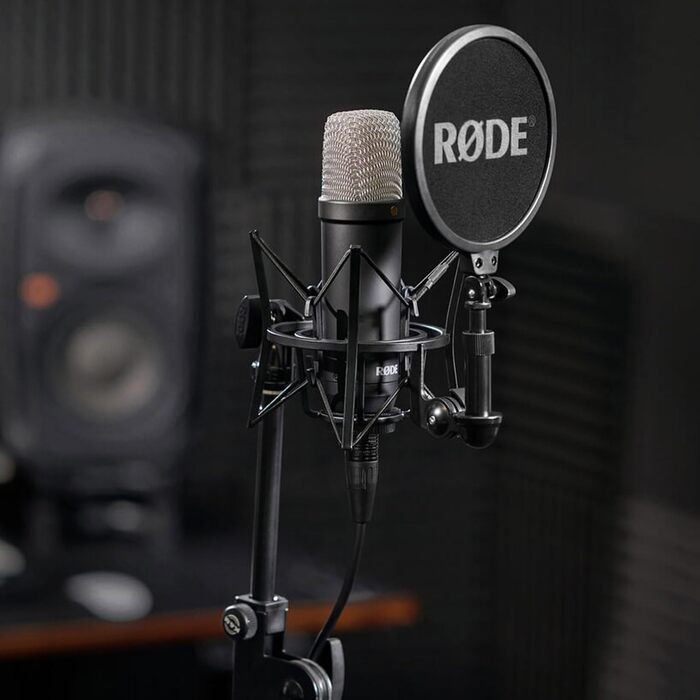 Студійний конденсаторний мікрофон Rode NT1 Signature Black з мікрофонним тримачем keepdrum MS138, чорний