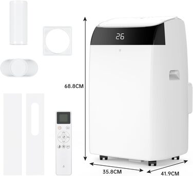 Мобільний кондиціонер Leises 4-в-1 12000 BTU з пультом, таймером на 24 години, функціями охолодження, вентиляції, осушення та Follow-Me для кімнат до 43-51 м²