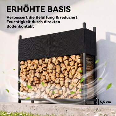 Стелаж для дров 106 x 25 x 113 см, підставка для дров зі сталевим каркасом та чохлом Oxford 600D, витримує до 250 кг, чорний