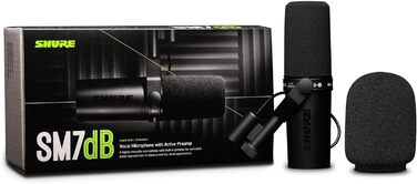 Мікрофон Shure SM7dB динамічний для мовлення, вокалу та подкасту з вбудованим підсилювачем, широкий частотний діапазон, теплий м'який звук, чорний
