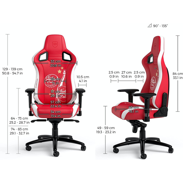 Ігрове крісло noblechairs Epic Nuka Cola, ергономічне, офісне, PU-шкіра, з підголівником та поперековою підтримкою, для користувачів до 120 кг і 185 см, спеціальна серія