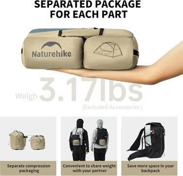 Намет Naturehike Star River UL для двох осіб, ультралегкий, двошаровий, водонепроникний, компактний для кемпінгу, походів, фестивалів