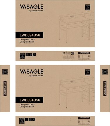 Письмовий стіл VASAGLE з тканинними шухлядами, підставкою для монітора, LED-підсвіткою, розетками та USB, 120×55×90 см, вінтажний коричневий, для домашнього офісу
