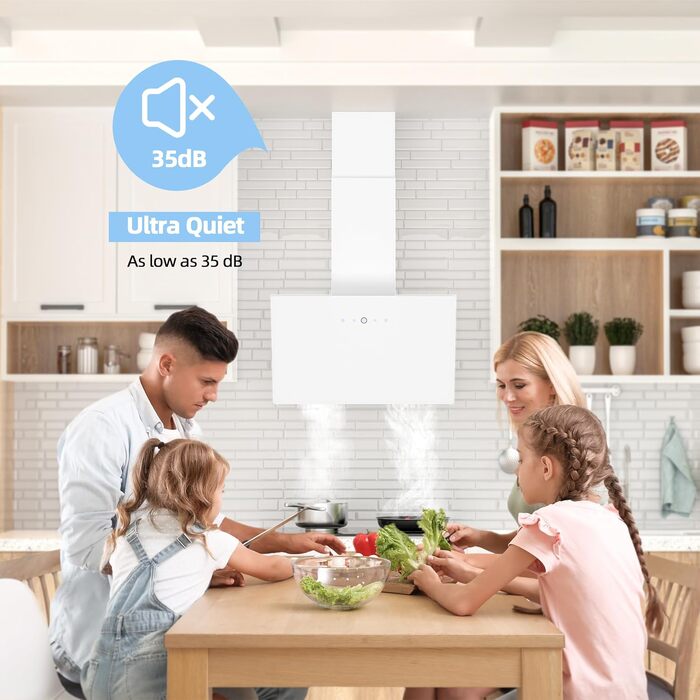 Витяжка кухонна FIREGAS 60 см, біла, потужність 578 м³/год, 9 рівнів регулювання, сенсорне керування, режими рециркуляції та відведення, клас енергоефективності A++