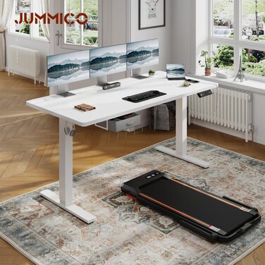 Електричний підйомний стіл JUMMICO 180x80 см з шухлядою та гачком, регульований стіл для роботи сидячи-стоячи, сталева рама, білий
