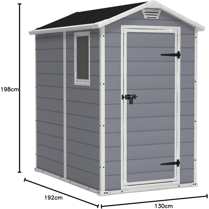 Садовий будинок Keter Manor 4x6S, 3.8м³, пластик, сірий, вологостійкий, 130x192x198 см