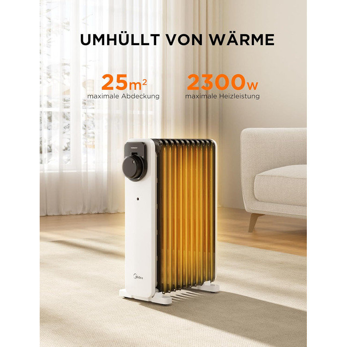 Масляний радіатор Midea NY2311-24UR, 2300 Вт, 11 секцій, з пультом ДК та LED-дисплеєм, чорний