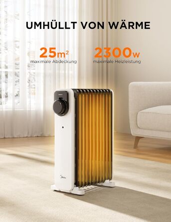 Масляний радіатор Midea NY2311-24UR, 2300 Вт, 11 секцій, з пультом ДК та LED-дисплеєм, чорний