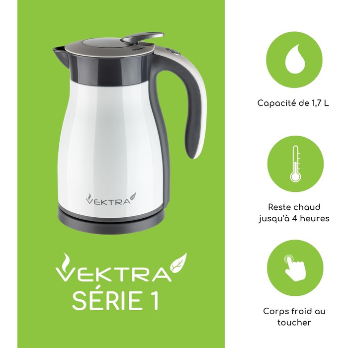 Електричний чайник Vektra VEK-1701R, 1,7 л, вакуумна термоколба, нержавіюча сталь, подвійна стінка, бездротовий, з функцією термоса, BPA-free, червоний