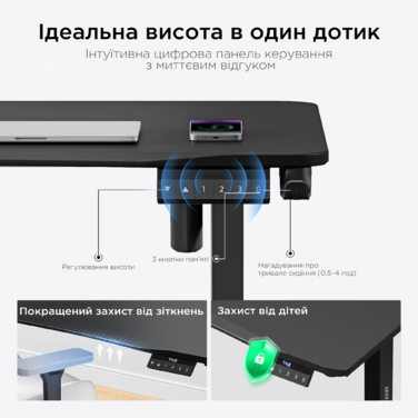 Стіл з електрорегулюванням висоти Anda Seat Xtreme E 1400x750 Black