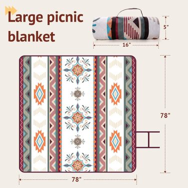 Пляжний килимок для пікніка LARUTAN Boho, водонепроникна та піскостійка підстилка 200x200 см, портативна ковдра для кемпінгу, BBQ та подорожей, зелена