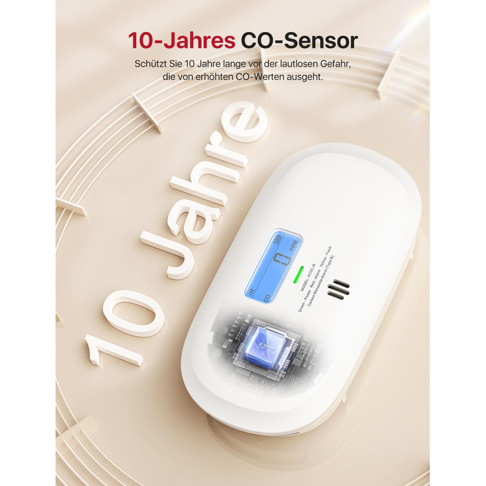 X-Sense Детектор чадного газу XC0C-iR з LCD-дисплеєм, сертифікат TÜV Rheinland, керування через додаток, змінна батарея, 1 шт. Білий