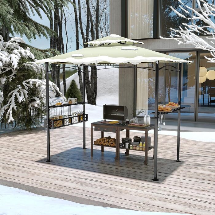 Альтанка садовий Grillpavillon 245x153x250 см, водонепроникна, вогнестійка, бежева. З кошиком для зберігання. Для саду, вечірок, BBQ