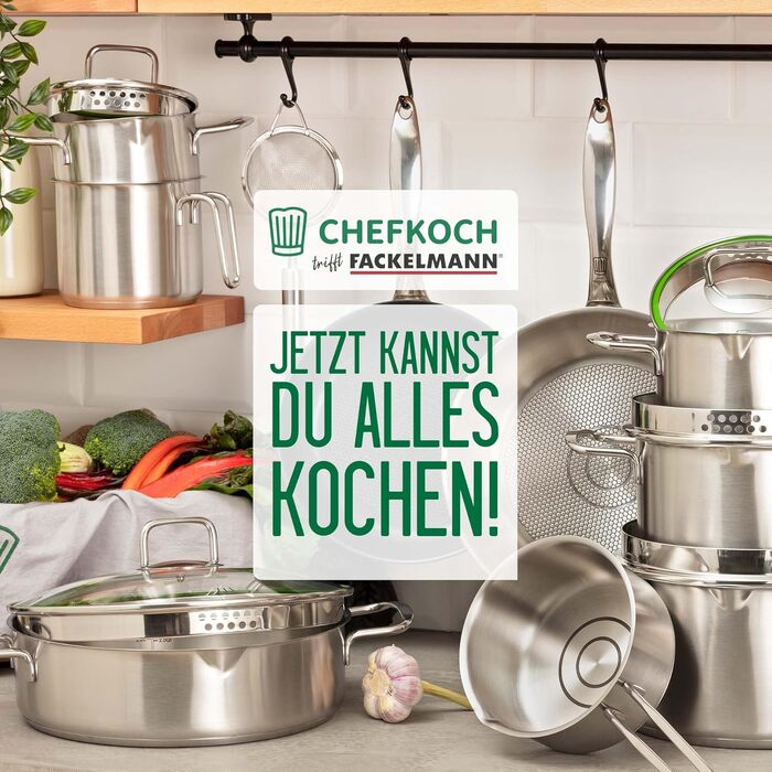 Набір сковорідок FACKELMANN Chefkoch München з нержавіючої сталі 2 шт. (24 та 28 см) для індукційних плит, з кришкою для сковороди 24 см