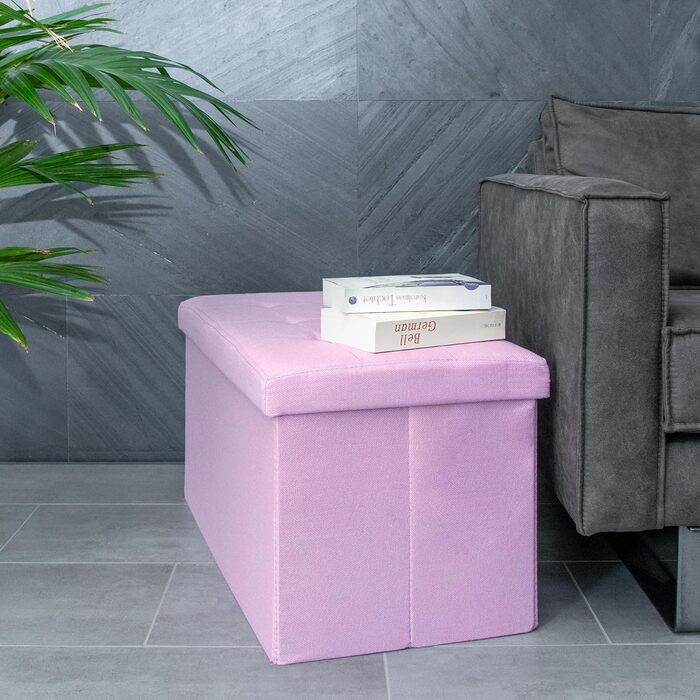 Складаний пуф INTIRILIFE 76x38x38 см, тканинний, рожевий, з кришкою та місцем для зберігання – банкетка-скриня, пуфік для ніг, органайзер
