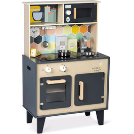 Дитяча ігрова кухня Janod Mozaïc Big Cooker з підсвіткою та звуком, дерев'яна кухня з аксесуарами та продуктами, для дітей від 3 років, 53x30x87 см, J06609