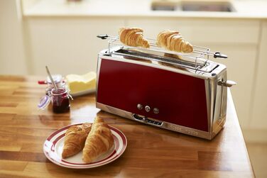 Тостер Russell Hobbs Luna Edelstahl Red для 2 скибок хліба з широким прорізом, з підставкою для булочок, 6 режимів підсмажування, розморожування та підігрів - 23250-56