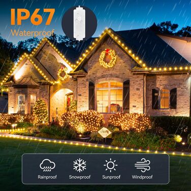 Світлодіодна гірлянда 30м (LED), регульований колір від теплого до холодного білого (2700K-6500K), 8 режимів, з пультом керування, водонепроникна IP67 для вулиці та дому, для Різдва та декору