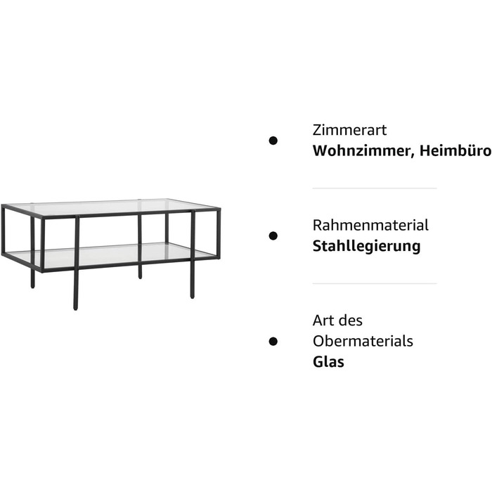 Журнальний столик HOMCOM з 2 полицями, скляний, чорний, для вітальні та спальні, 100x55x45,5 см, сталь