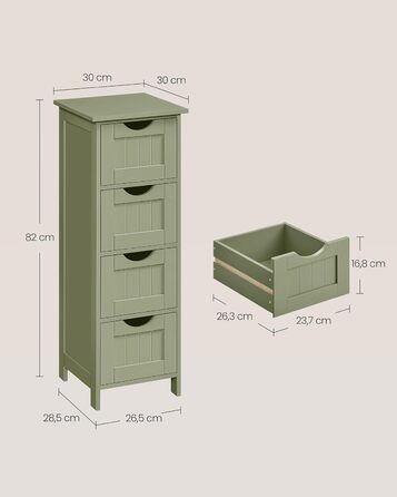 Шафка для ванної кімнати VASAGLE з 4 висувними ящиками, 30 x 30 x 82 см, білий колір, для ванної, вітальні, кухні, їдальні