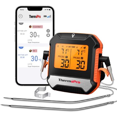 Цифровий термометр для м'яса ThermoPro з двома щупами: для гриля, барбекю, смаження, з Bluetooth 5.0 та функцією сповіщення