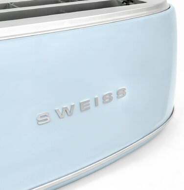 Тостер SWEISS Vintage GRV7 блакитний, 2 відділення, нержавіюча сталь, 6 режимів підсмажування, для багетів, розморожування, 1500 Вт
