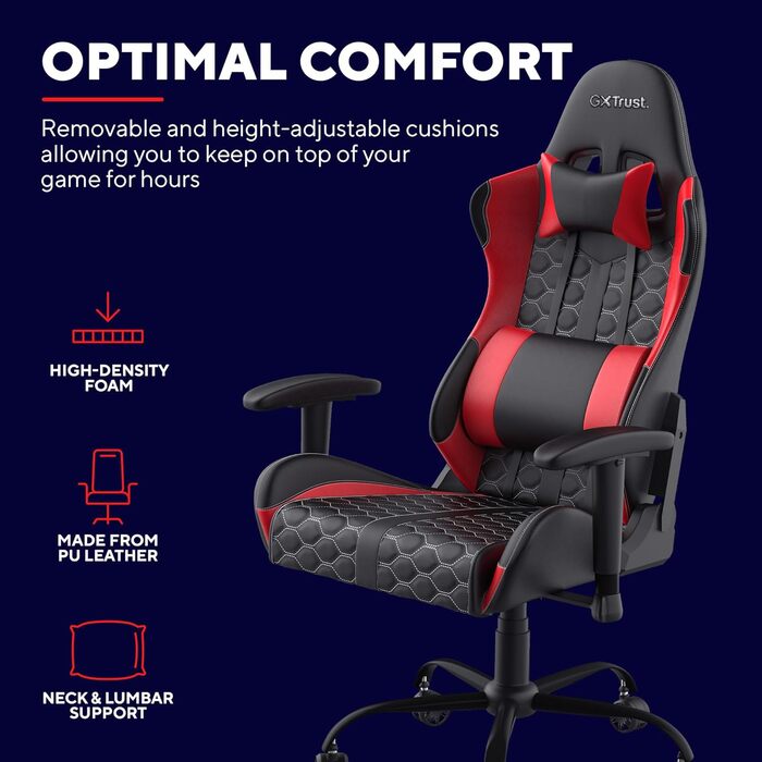 Ігрове крісло Trust Gaming GXT 708R Resto, обертається на 360°, офісне крісло з знімними подушками, регульована висота, фіксація, червоне