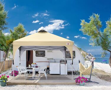 ABCCANOPY Павільйон 3x3 м водонепроникний, складаний, для саду та фестивалів, сонцезахисний, з роликовою сумкою, 4 обважнювачами, 4 мотузками, 4 кілками, бежевий
