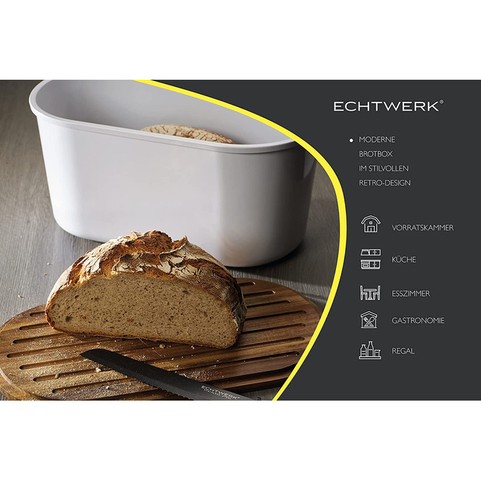 Хлібниця ECHTWERK FRESH, біла, з кришкою та дошкою для нарізання з акації, для зберігання до 1 кг хліба, 37x22x17 см