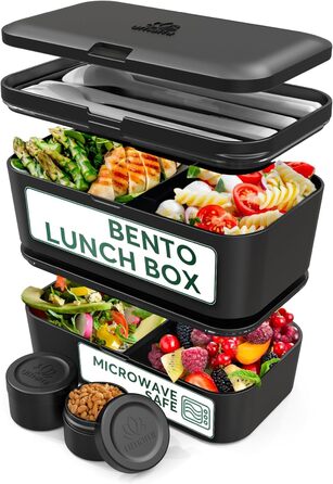 Ланчбокс Umami Bento 1500 мл, герметичний, для дорослих, чорний онікс, контейнер для їжі XL, багатосекційний, для чоловіків