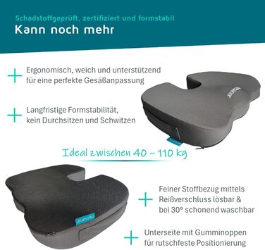 Ортопедична подушка для сидіння з US-Memory Foam, антрацит: підтримка спини, куприка та при геморої, для стільця та авто