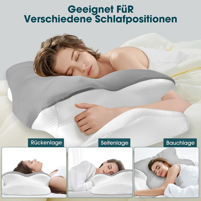 Подушка для шиї з Memory Foam Fwiull: ортопедична подушка для сну на боці, спині та животі (1 шт., метелик)