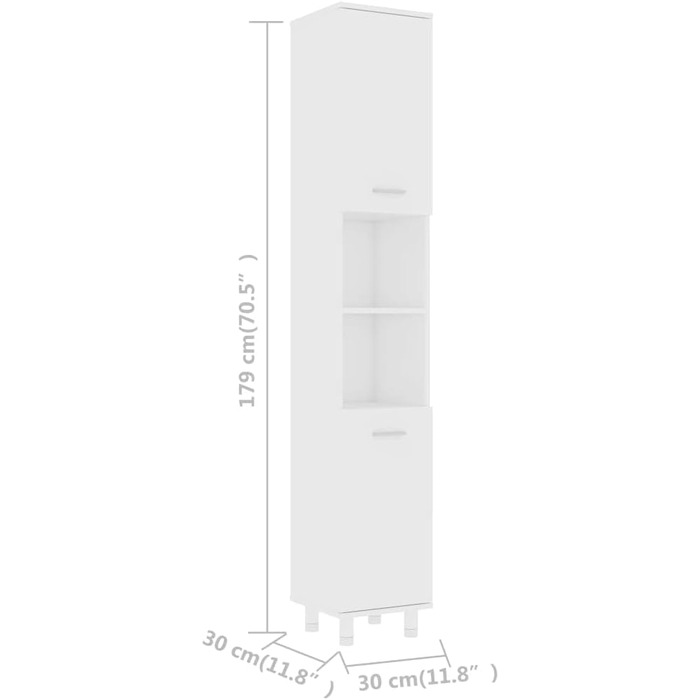 Шафа для ванної vidaXL, 6 відділень, 2 дверцята, білий, 30x30x179 см, ДСП