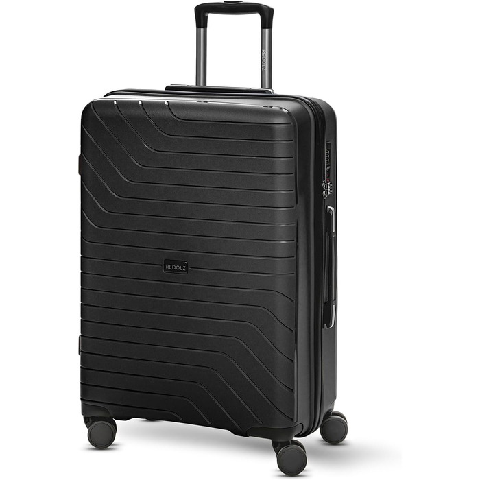Валіза середня REDOLZ Essentials 05, 67 см, чорна, поліпропілен, 4 подвійні колеса, TSA-замок