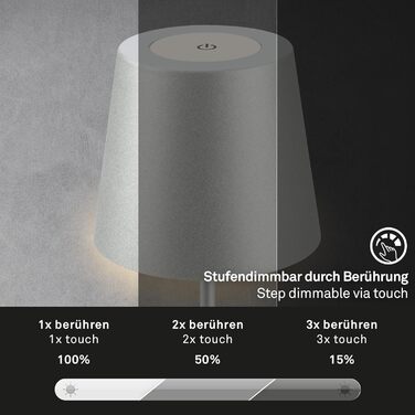 BRILONER LED бездротова настільна лампа з диммером, сенсорним керуванням, регульована по висоті, акумуляторна, нічник, лампа для читання, кемпінгу, столу, для дому та вулиці, срібляста, 36x10,5 см
