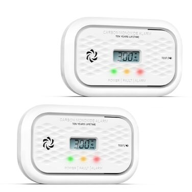 Детектор чадного газу (CO) ZA326 H01 з LCD-дисплеєм, батарея на 10 років, сертифікація EN 50291, гучності сигнал 85 дБ, портативний датчик вуглекислого газу, 2 шт.