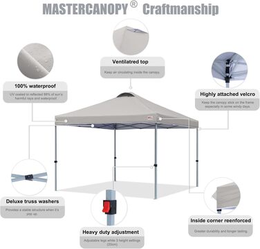 MasterCanopy Павільйон розкладний 3x3 м, сірий. Захист UPF50+, водонепроникний, з сумкою та мішками для фіксації. Для кемпінгу, заходів, саду.
