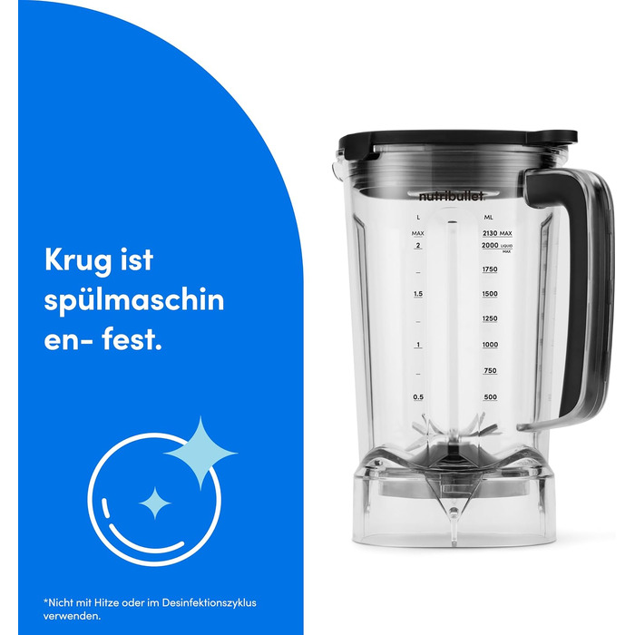 Стаціонарний блендер Nutribullet SmartSense Mixer Combo NBF550DG, 1500Вт, з чашею 1.9л та стаканами 700/900мл, 5 швидкостей, пульсаційний режим, чорний
